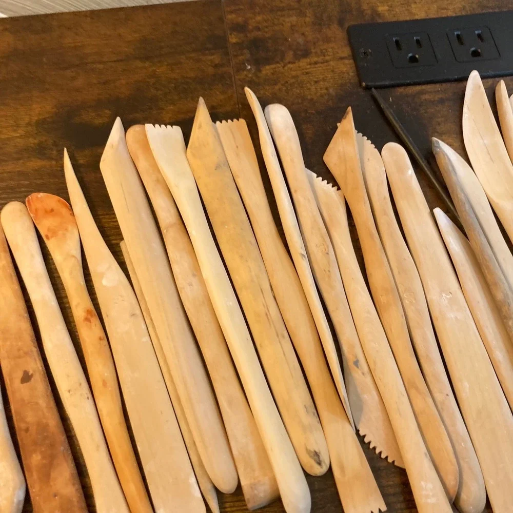 36 Piece Wooden Pottery Clay Sculpting Modeling Tool Set Lot Artisan Ceramics